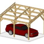 Einseitig geneigter Carport 350 cm x 550 cm, französische Douglasie, PEFC-zertifiziert (Rahmen - Markise - Carport), 20 m² Nutzfläche