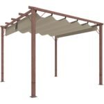 Outsunny Pergola ca. 3x3m Garten Pavillon mit magnetischen Pad, Terrassendachung aus Aluminium, Gartenpavillon mit verstellbares Dach, Freistehend, UV Schutz 30+, für Terrasse und Garten, Naturholz